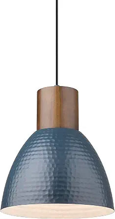ELYONA Hammered Pendant Lights for Kitchen Island, 7 Small Solid Wood Hanging Light Fixtures, Adjustable Height Industrial Metal Pendant Light Fixtures for Bar Dining Room Bedroom Office, Modern Blue