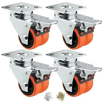 2" Double Wheel Casters with Brake (4 Pack)