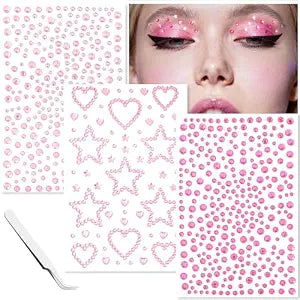 Pink Face Gems Self-Adhesive Hair Stickers Accessories for Women