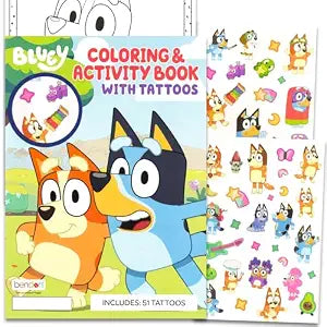50+ Bluey Temporary Tattoos for Kids Coloring Book Party Favors Bundle