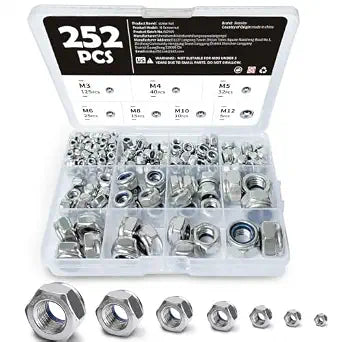252 Pcs Metric Stainless Steel Nylon Insert Lock Nuts Assortment