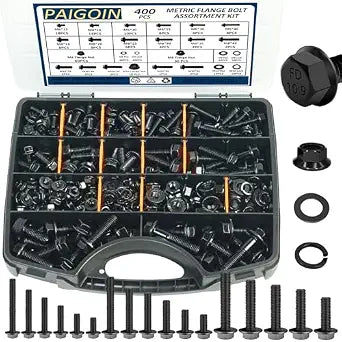 400PCS Metric Flange Bolt Assortment, 10.9 Black Zinc