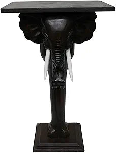 WorldBazzar Elephant Table Hand Carved Mahogany End Table Plant Stand Sculpture A