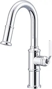 Gerber Kinzie Single Handle Chrome Bar Faucet with Pull-Down Sprayer - Farmhouse Industrial Style Prep Faucet, Easy 1-Hole Installation