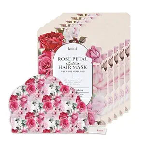 Koelf Rose Petal Satin Hair Mask (5 Caps) - Nourishing & Moisturizing Cap Mask for Soft, Silky Hair, Rose Scented Hair Mask with Peptides, Collagen & Argan Oil