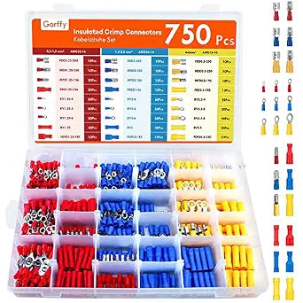 750PCS Wire Connectors Kit, Male and Female Spade Connectors, 27 Types Electrical Connector Kit 0.5-6.0mm, Insulated Terminal Connector, Includes Spade Ring Fork Wire Terminal