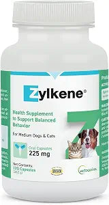 Vetoquinol Zylkene - Calming Oral Support for Medium Dogs & Large Cats - Supports Behavior & Occasional Anxiety - for Boarding, Vet Visits & Celebrations - Non-Drowsy & Lactose-Free - 120 Capsules