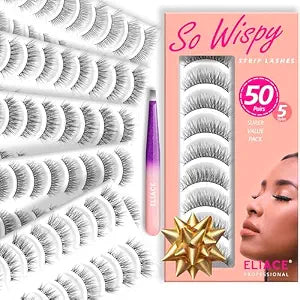 Eliace 50 Pairs 5 Styles Cat Eye Lashes Wispy False Eyelashes Natural Look
