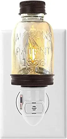 Autumn Alley Vintage Farmhouse Mason Jar Night Light, Bronze Plug in LED