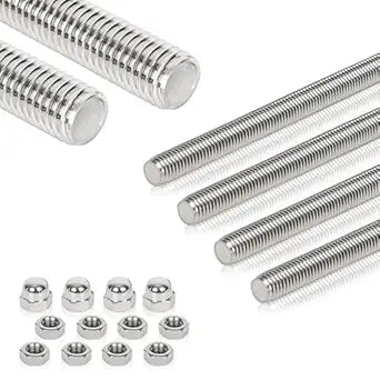 4 Pcs 304 Stainless Steel M6 Threaded Rod,10"(255mm)