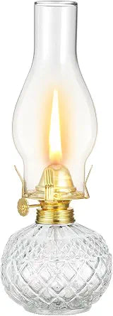 Chamber Oil Lamps for Indoor Use Vintage Glass Kerosene Lamp Lantern Classic Clear Oil Lamp Hurricane Lamp for Home Lighting Tabletop Decor 11 Inch