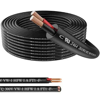 20 Gauge 2 Conductor Electrical Wire, 50ft PVC Case Stranded Low Voltage 2 Wire Cable, 20/2 Tinned Copper Hookup Wire, Flexible Extension Power Cord for LED Lamp Lighting Speaker Automotive UL Listed