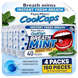 Papermints CoolCaps Breath Mints Sugar Free Peppermint (4 Pack of 40)