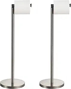BGL Toilet Paper Holder Brushed Nickel 2 Pack Standing On Floor, Tissue Holder with Reserve Storage Paper Rolls, Free-Standing