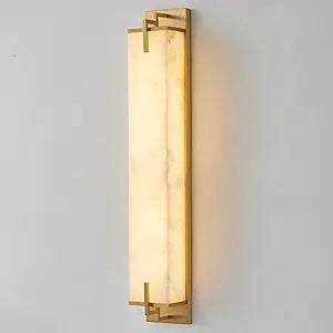 Modern Marble Wall Sconce Natural Alabaster Sconce Bedroom White Stone Wall Mount Lamp Brass Wall Sconce Lighting for Bathroom Living Room Dining Room Kitchen Hallway