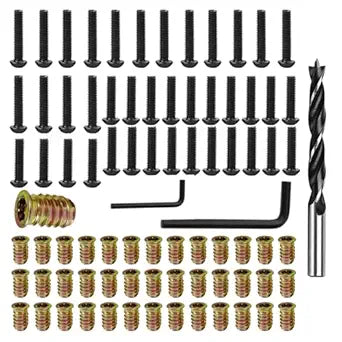 1/4"-20 Threaded Inserts for Wood, Kit Has 40 Pcs Inserts & Assorted Bolts