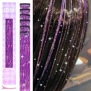 IDN BEAUTY Hair Tinsel Clip In Purple Sparkle Hair Extensions 24 Inch 6pcs