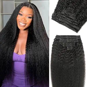 FZV Clip in Hair Extensions Real Human Hair 20 Inch Kinky Straight Clip Ins