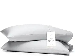 Boll & Branch Percale Hemmed Pillowcase Set - Cooling and Breathable for Hot Sleepers - Standard, Sky - Luxury 100% Organic Cotton - Crisp and Smooth - 2 Pillowcases Included
