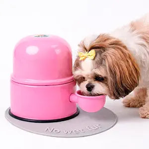 Pet Water Dispenser for Dogs and Cats, 47.3 oz  Gravity-Fed Aluminum Water Bowl, Prevents Wet Fur, Provides Continuous Fresh Water, Electrostatic Coated Finish, Vida Mansa (Pink)