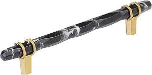 Amerock Carrione 6-5/16 inch (160mm) Center-to-Center Marble Black/Champagne Bronze Cabinet Pull, BP36650MBKCZ