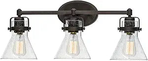 Maxim Lighting Seafarer 3-Light Bath Vanity Light | Oil Rubbed Bronze Steel Finish | Seedy Glass Shade | Industrial Indoor Light Fixture | Ideal for Bathrooms & Powder Rooms | Dimmable | 26113CDOI