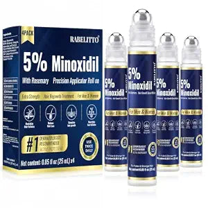 5% Minoxidil Hair Growth Serum Roll-On for Men & Women, Scalp Applicator for Hair Regrowth Treatment with Rosemary & Biotin, Fast-Absorbing Herbal Blend, Non-Greasy, Easy Dosage Control, 4x0.85 fl oz