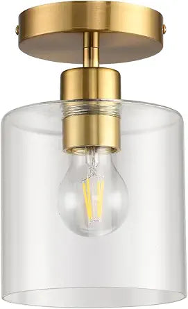 Modern Brass Semi Flush Mount Light Fixture for Entryway & Hallway, Gold Finish
