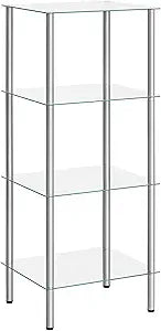 HOOBRO Glass Shelf, 4 Tier Bathroom Standing Shelf Unit, Tempered Glass Shelving Stand for Small Space, Perfume Stand Organizer, Space-Saving, for Bathroom, Bedroom, Steel Frame, Silver SV04CJ01