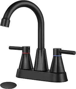 4" Bathroom Sink Faucet, 2-Handle Matte Black, Pop-Up Drain Included