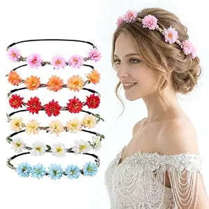 Flower Crown for Women Girls, 6 Pcs Flower Headpiece Boho Floral Headband for Wedding, Birthday, Festival Party, Photo Shoot & Daily Wear