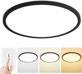 16'' Modern Led Flush Mount Ceiling Light Fixture,UltraThin,Black,Dimmable