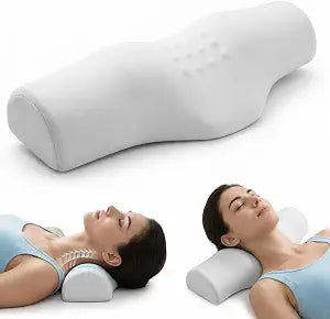 Ice Silk Cervical Pillow, Orthopedic Memory Foam Neck Pillow for Pain Relief, Contoured Neck Bolster for Sleeping & Decompression, Removable Polycotton Cover, Light Gray