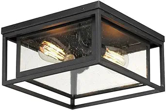 Maxim Lighting Cabana 2-Light Flush Mount | Black Aluminum Finish | Seedy Clear Seeded Shade | Transitional Indoor Light Fixture | Ideal for Bedrooms, Hallways & Entryways | 3031CDBK