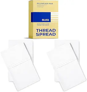 Thread Spread 100% Egyptian Cotton King Size Pillow Cases Set of 4 - Luxury 600 Series Bliss Collection Pillow Cases King Size (Pack of 2, White), Hotel Cotton Pillowcases, Sateen Finish
