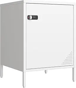 Steehoom Locker Nightstand with 1 Door, Modern Lockable Storage Cabinet Dorm Metal Mini Locker End Table, Bedside Table for Bedroom, Living Room 21.26H X 15.75W X 15.75D (1 Door, White)