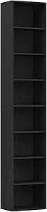 Panana 8 Tier Storage Shelf Bookcase, Slim Organizer Shelves Cabinet Tall Narrow Media Tower Rack Display Bookshelf for Home Office (Black)