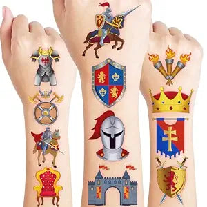 96 PCS Royal Knight Pre-Cut Temporary Tattoos for Kids