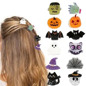 12 Pcs Halloween Hair Claw Clips Pumpkin、Ghost、Bat Design Hair Claws