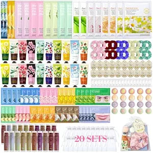 Comdian 200 PCS Spa Party Supplies for Women, Spa Party Favors Include Face Masks, Hand Cream, Lip Blam, Under Eye Patches, Lip Mask and Foot Bath Bombs, Spa Birthday Sleepover Party Supplies