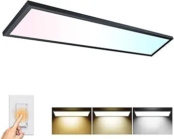 AIKVSXER 1PACK 1x4 LED Flat Panel Light Surface Mount LED Ceiling Light Black, 5500LM 50W TRIAC 10-100% Dimmable, 3000/4000/5000k Selectable Kitchen Ceiling Light Fixtures for Garage/Laundry