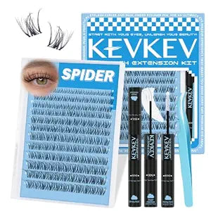 Spider Lash Clusters Kit Breeze D Curly Eyelash Clusters Natural Wispy Lash Extension Kit 8-16MM Fluffy Spider Cluster Eyelash Extensions Clear Thin Band with Lash Bond and Seal DIY Lash at Home