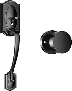 Front Door Handle, Exterior Door Handles, Front Entry Handleset with Knob, Black Door Handle, Lower Half Grip, Reversible for Left/Right Handed Doors,Matte Black