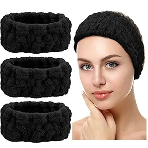 Chuangdi 3 Pcs Facial Makeup Headband(Black)