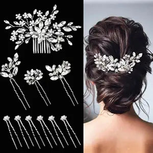 10 pcs Bride Hair Pins Rhinestone Bridal Hair Piece for Women Crystal Hair Accessories for Bride Bridesmaids Flower Girls(Silver Classic)