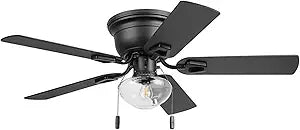 Honeywell Halle 42" Indoor LED Ceiling Fan with Pull Chain, Single LED Bulb, 5 Dual Finish Blades and Reversible Motor, Matte Black, 53044