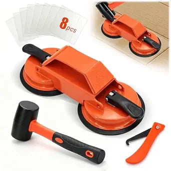 Floor Gap Fixer Tool: Flooring Repair Tool with 45 Striking Surface & Dual Suction Cups for Laminate & Vinyl Plank Floors Gap Puller Kit with Rubber Mallet, 8 Reusable Sticky Pads & Scraper