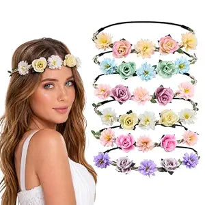 Flower Crown Set for Women, 6pcs Adjustable Floral Headband