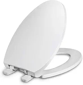 Toilet Seat Elongated with Cover Soft Close, Easy to Install, Plastic, White, Suitable to Elongated or Oval Toilets