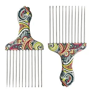 2 Pack Stainless Steel Metal Hair Pick, Afro Pick Wide Tooth Hair Picks for Curly Hair, Afro Comb for Lifting & Detangling Styling for Women & Men